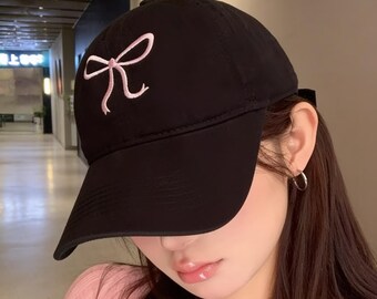 Korean Butterfly Bow Baseball Cap, Cute Coquette Hat for Women, Soft Top Duck Cap, Kawaii All Season Casual Fashion Cap