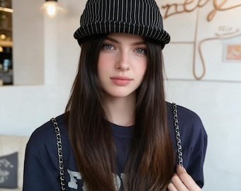 Japanese Style Baseball Cap White Striped Sun Hat Women Retro Face Slimming Cap Breathable Summer Hat Literary Cute Cap Trendy