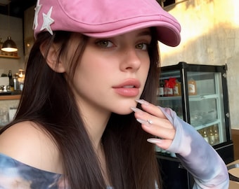 Womens Newsboy Cap Retro Star Beret British Paperboy Hat Face Slimming Cap Classic Artist Flat Cap Casual Vintage Hat Trendy