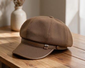Wool Newsboy Hat Women Octagonal Beret Cap Warm Winter Hat Retro Panama Style Cap Metal Accent Beret Autumn Winter Casual Hat
