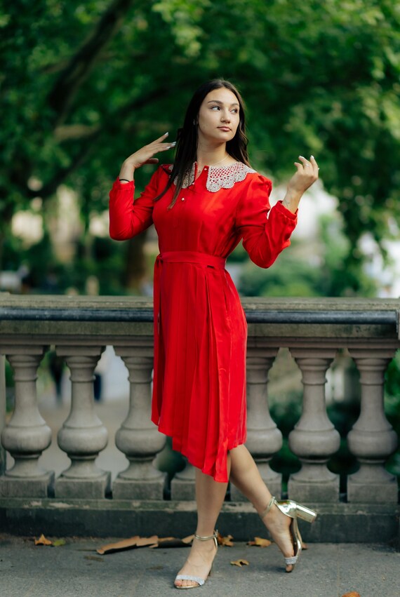 open lace back dress Amelle Silk Dress in Layla Dot Red main image 0