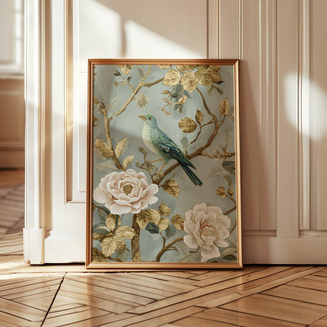 Chinoiserie Bird Print, Vintage Floral Botanical Wall Art (digital ...