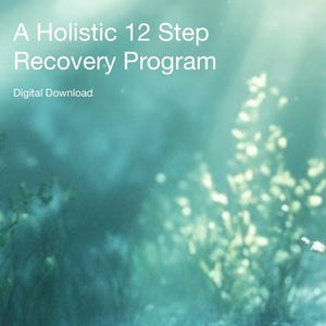May include: Digital download titled "Rooted Through Recovery: A Holistic 12 Step Recovery Program." The image has a blurred, ethereal background with light green and white plant life. The author's name, Jennie Claire, is at the bottom.