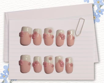Flowers French Press on Nails, Handmade 3D Flower set, Any Size or Shape