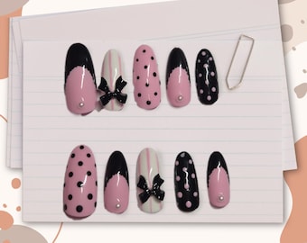 Victoria's Secret Inspired Press On Nails with Bows and Polka Dots, Handmade
