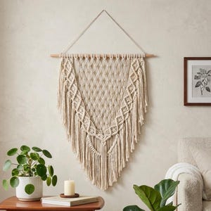 Tapeçaria grande de macramê em algodão, estilo boho e escandinavo, para pendurar na parede.
