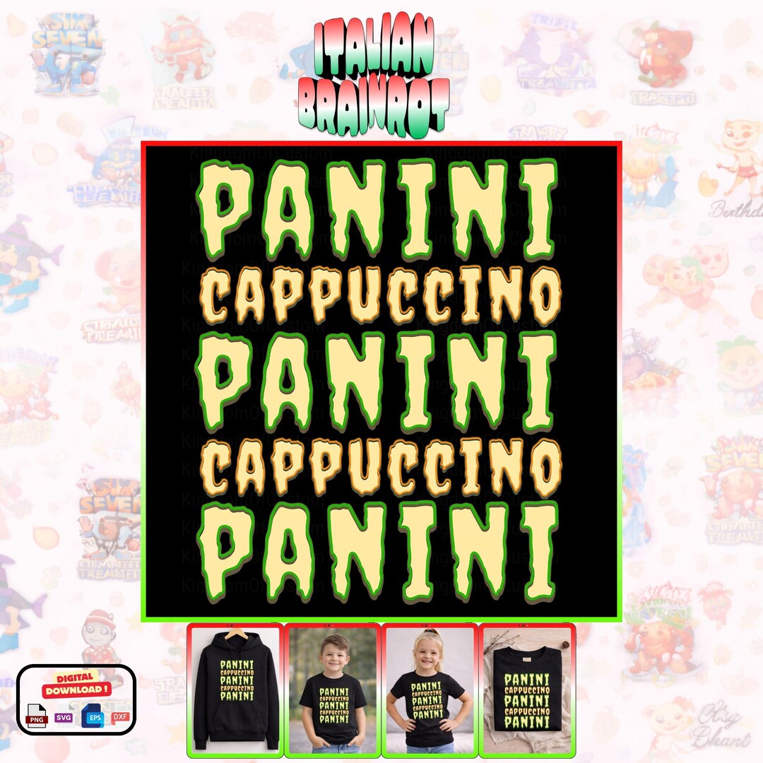 Italian Brainrot Panini Cappuccino SVG PNG | Retro Drip Lettering Meme ...