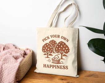 Borsa tote in tela di cotone rustico – "Scegli la tua felicità"
