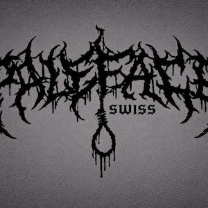 May include: Black graphic design on a gray background. The design features the word "PALE FATE" in a stylized, gothic font, with a noose symbol below and the word "SWISS" beneath it.