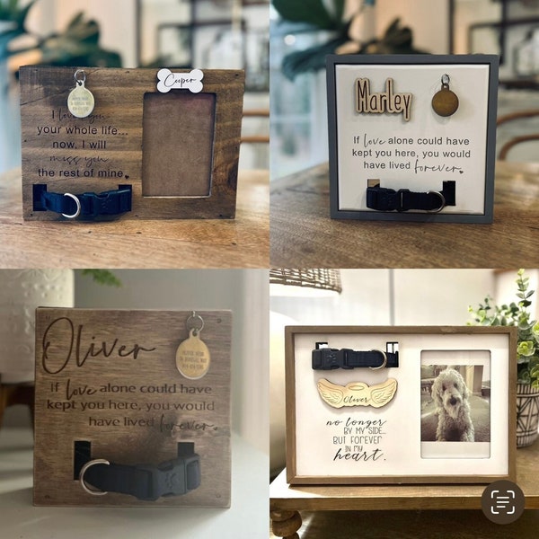 Memorial Dog Cat Frame Collar and Tag Display Sign with Quote Tile Wooden Laser Engraved