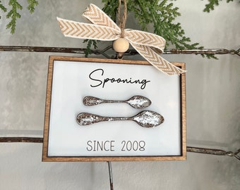 Spooning Since Engraved Wooden Ornament Anniversary Wedding Shower Custom Gift