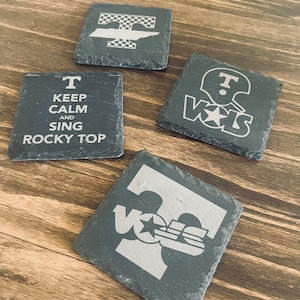 Custom YOUR CHOICE Engraved Slate Coasters Set Made to Order College Football Professional Sports Soccer Basketball Logo