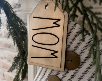 Laser engraved wooden stocking tags or gift tags