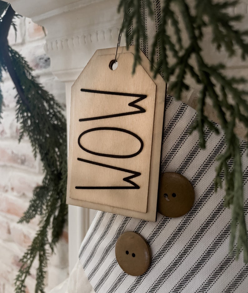 Laser engraved wooden stocking tags or gift tags image 1