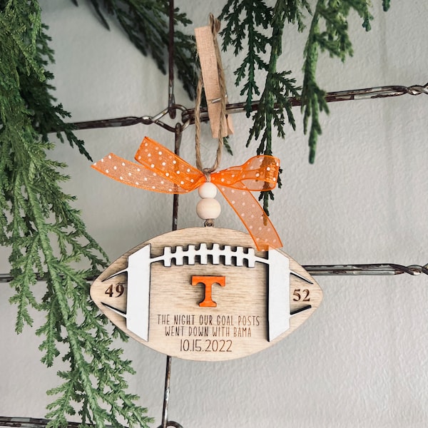 Tennessee Football Ornament Goal Post 2022 Engraved Beaded Farmhouse Orange and White Handmade Made to Order