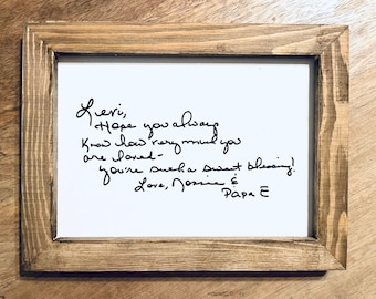 Laser Engraved Wooden Framed handwritten handwriting loved one memorial note love mini sign Mothers Day Grandparents Fathers Mom Dad Special