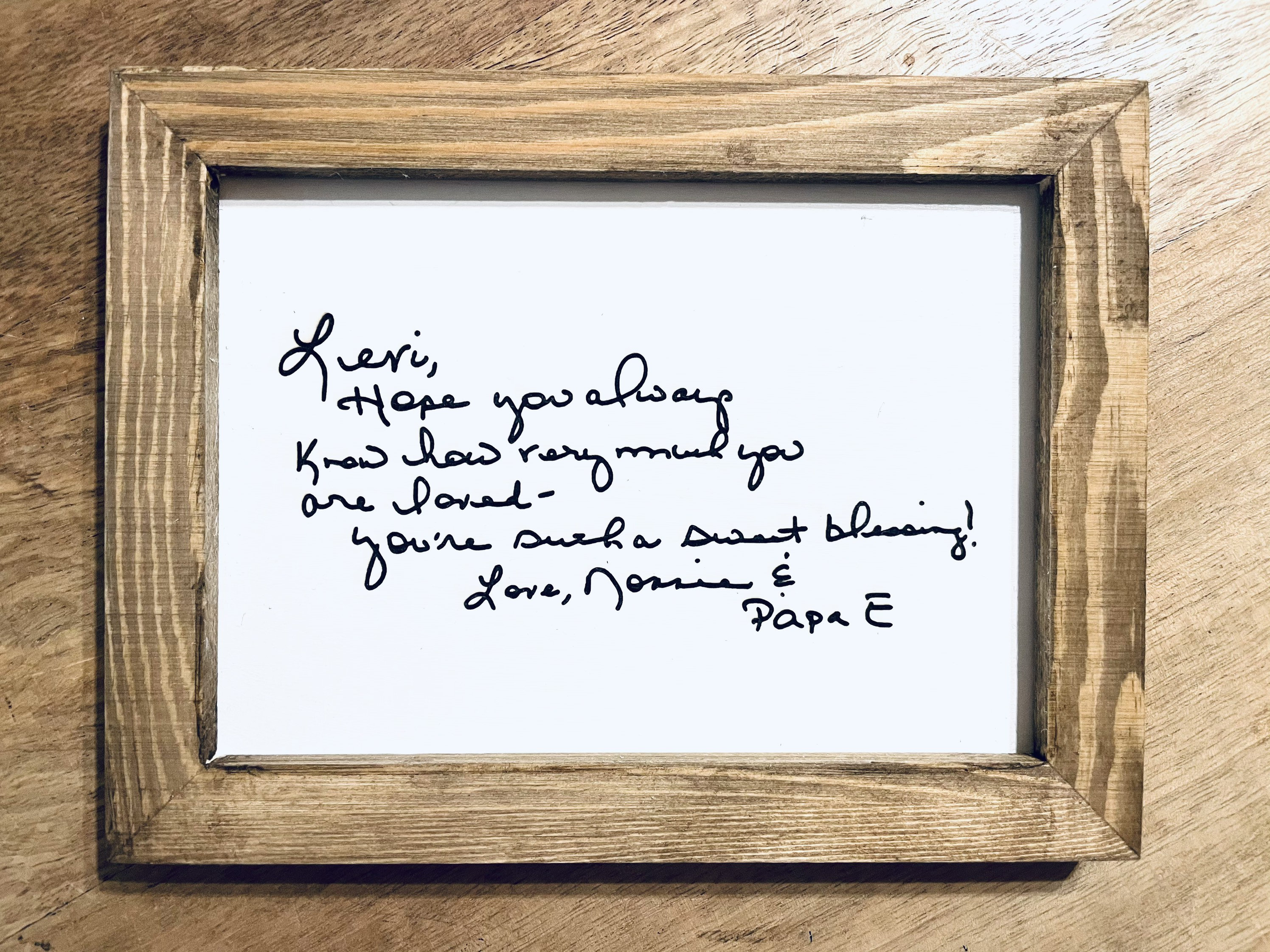 Laser Engraved Handwritten Note - Wooden Framed Memorial Sign