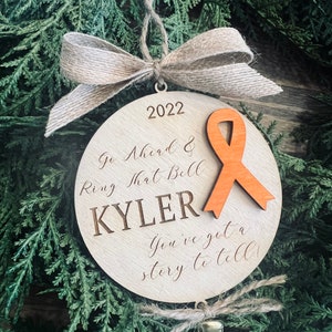 Cancer Ribbon Ring the Bell Chemo Ornament Personalized Engraved Custom Color