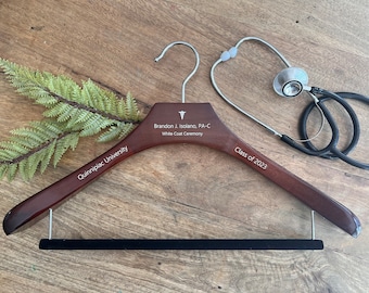 SHIPS QUICK! Custom Made to Order Choose your Own Wording White Coat Hanger Ceremony Doctor Graduation Gift Quality! Caduceus Dentist