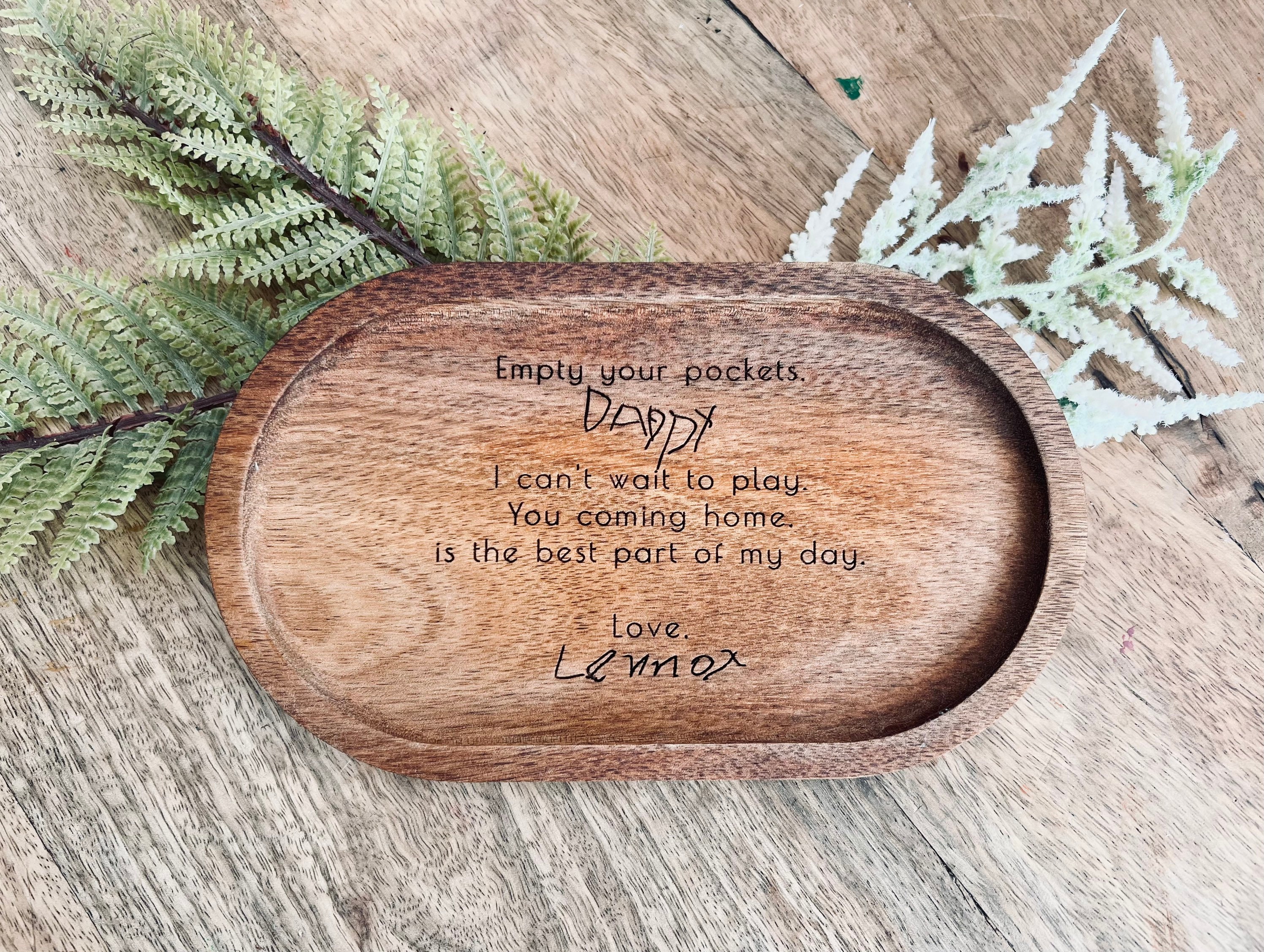 CUSTOM Dad Catch All Keys Wallet Money Change Bedside Dish Father’s Day Grandpa Wooden Engraved Made to Order Grandparents