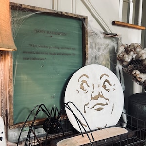 Halloween Signs Display Vintage Chalkboard 31 Moon Full Man on the Moon Black Cats Witches Farmhouse Neutral Shabby Chic October Fall