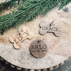 Custom Laser Engraved Wooden Pet Tag: Cat & Dog Collar ID