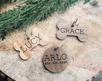 YOUR Custom Wording Laser Engraved Wooden Pet Tags Name Number Single Side Double Side Cat Dog Collar Wooden Ships Quick!!