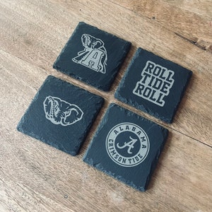 Custom YOUR CHOICE Engraved Slate Coasters Set Made to Order College Football Professional Sports Soccer Basketball Logo