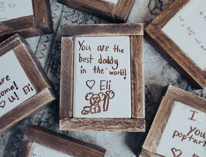 Handmade Wooden Mini Signs laser engraved with your loved ones handwriting handwritten kids artwork memory love note