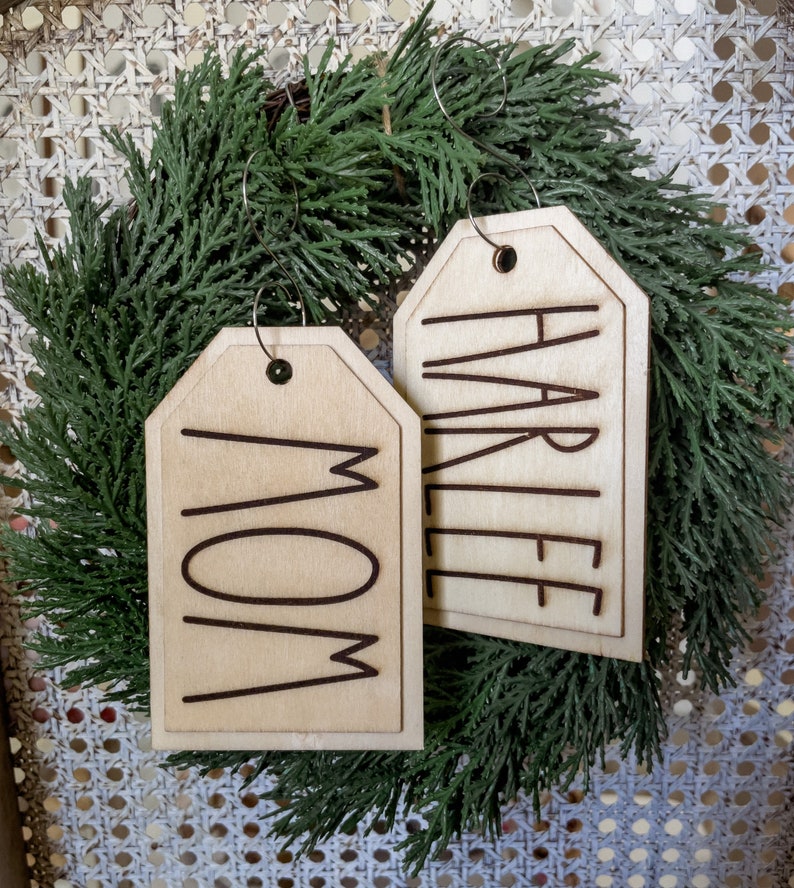 Laser engraved wooden stocking tags or gift tags image 2