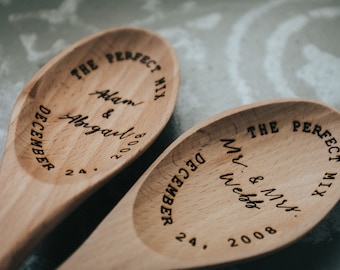 Personalized Wedding Anniversary Laser Engraved Wooden Spoons