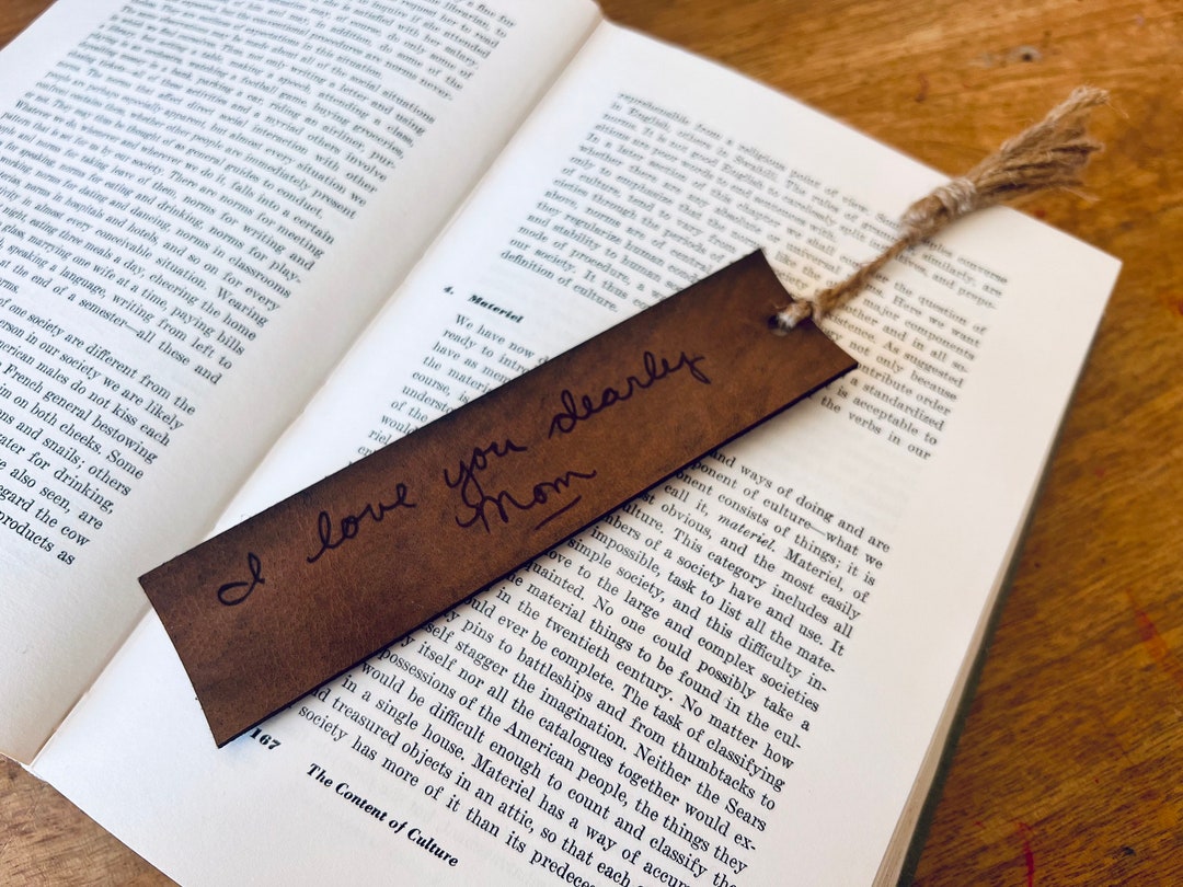 Bookmark Engraved Handwritten Leather Bookmark Jute Tassel Handmade