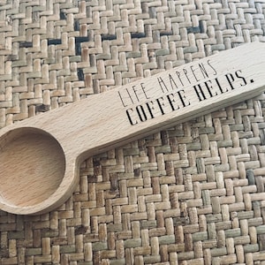 Coffee Scoop Laser Engraved Wooden Coffee Scoop Clip Custom Quote Coffee Lovers Addict Gift