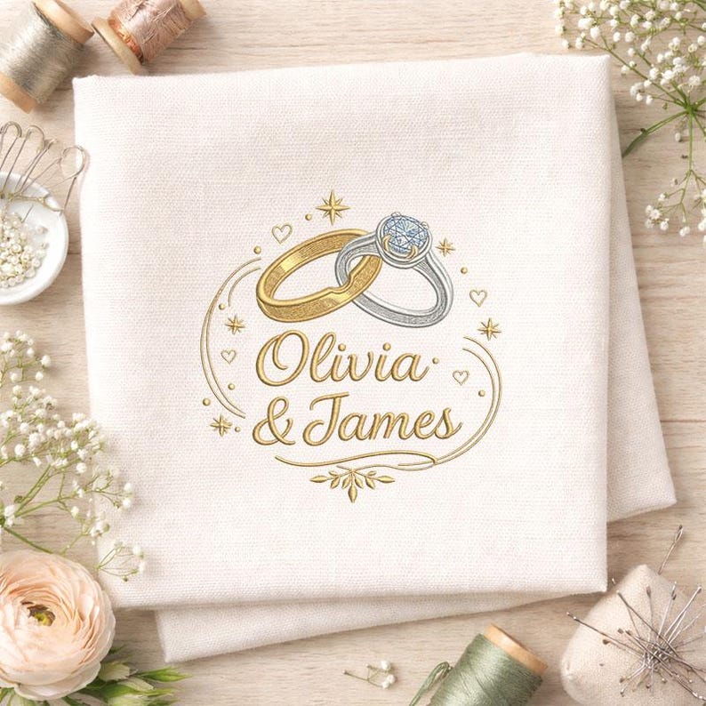 Wedding Rings Embroidery Design With Custom Names,personalized Couple ...