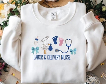 Labor & Delivery Nurse Embroidery Design, Baby Footprints Stethoscope Stork Bow Machine Embroidery File for Nurses, Instant Download