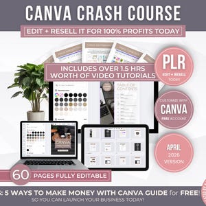 Canva Crash Course with PLR Use Rights Editable Template, Canva Training Kit, Digital Product Business Strater, Canva Video Tutorials Resell