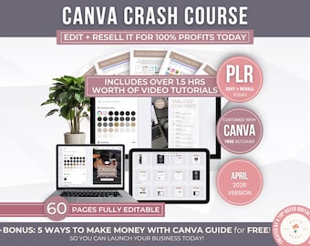 Canva Crash Course with PLR Use Rights Editable Template, Canva Training Kit, Digital Product Business Strater, Canva Video Tutorials Resell
