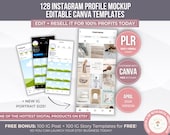 128 Instagram Profile Mockup Editable Canva Templates PLR, Social Media Mockup Kit, IG Grid Reels Posts Stories Resell Rights, IG Branding
