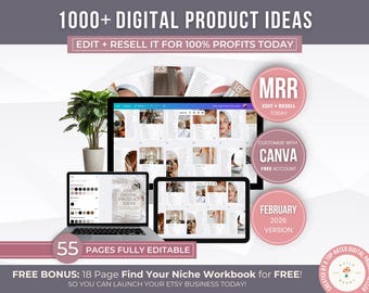 1000 Digital Product Ideas To Create And Sell Today For Passive Income, Etsy Digital Product Idea PLR/MRR, Bestseller Etsy Product Guide MRR