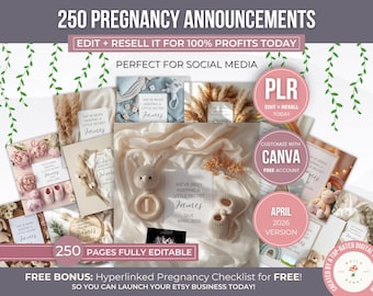 250 Pregnancy Announcement Canva Templates Bundle PLR, Pregnancy Announcement Instagram Pack, Baby Announcement Posts, Pregnancy Post Resell