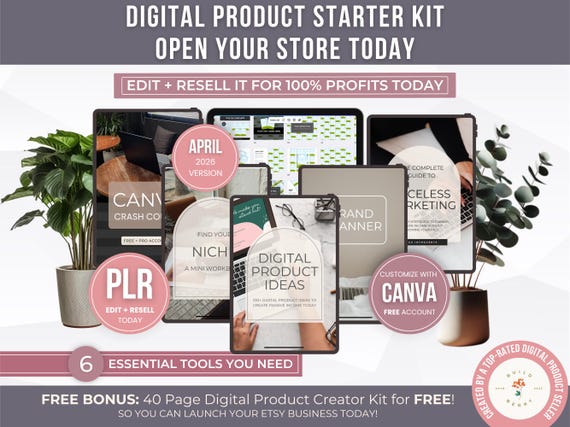Digital Product Starter Kit with Private Label Rights, Sell Digital Products on Etsy PLR Guides, Editable How to Sell Template, eBook, Guide