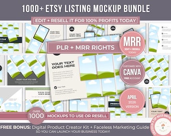 Etsy Listing Mockup Bundle with PLR and MRR, Editable Canva Mockups for Etsy Listing, Etsy Product Image Mockup Templates, Video Mockups