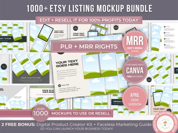 Etsy Listing Mockup Bundle with PLR and MRR, Editable Canva Mockups for Etsy Listing, Etsy Product Image Mockup Templates, Video Mockups