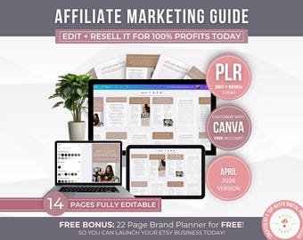 Affiliate Marketing Ebook Editable Canva Template with PLR, Etsy Shop Launch Template Resell Rights, Rebrand Affiliate Market Template PLR