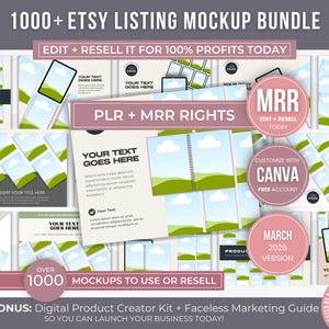 Etsy リスト用モックアップバンドル（PLRとMRR付き）、Etsy リスト用編集可能なCanvaモックアップ、Etsy 製品画像モックアップテンプレート、ビデオモックアップ