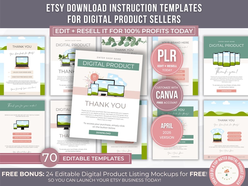 70 Etsy Download Instruction Templates Bundle With PLR, Editable Etsy ...