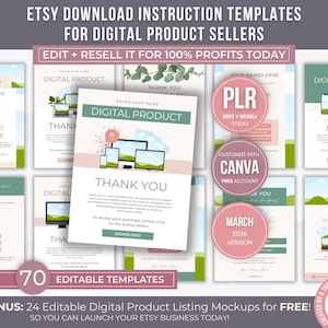 Editable Etsy Shop Download Link Instruction Canva Templates, Etsy Shop Thank You Page, Etsy Seller Tools, Digital Product Download Link PLR