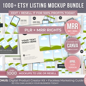 1000+ Etsy Listing Mockup Bundle mit Master- und Privatmarkenrechten, Etsy-Artikelvorlagen mit MRR, bearbeitbare digitale Produktmockups PLR