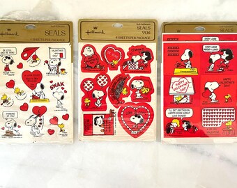 New Set of 3 Vintage 1970's Hallmark Peanuts Valentines Day Stickers