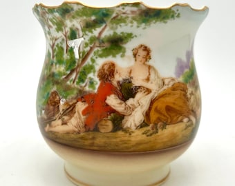 Jarrón de porcelana Leinwille China Ardalt Japan pintado a mano con escena de Fragonard 7324